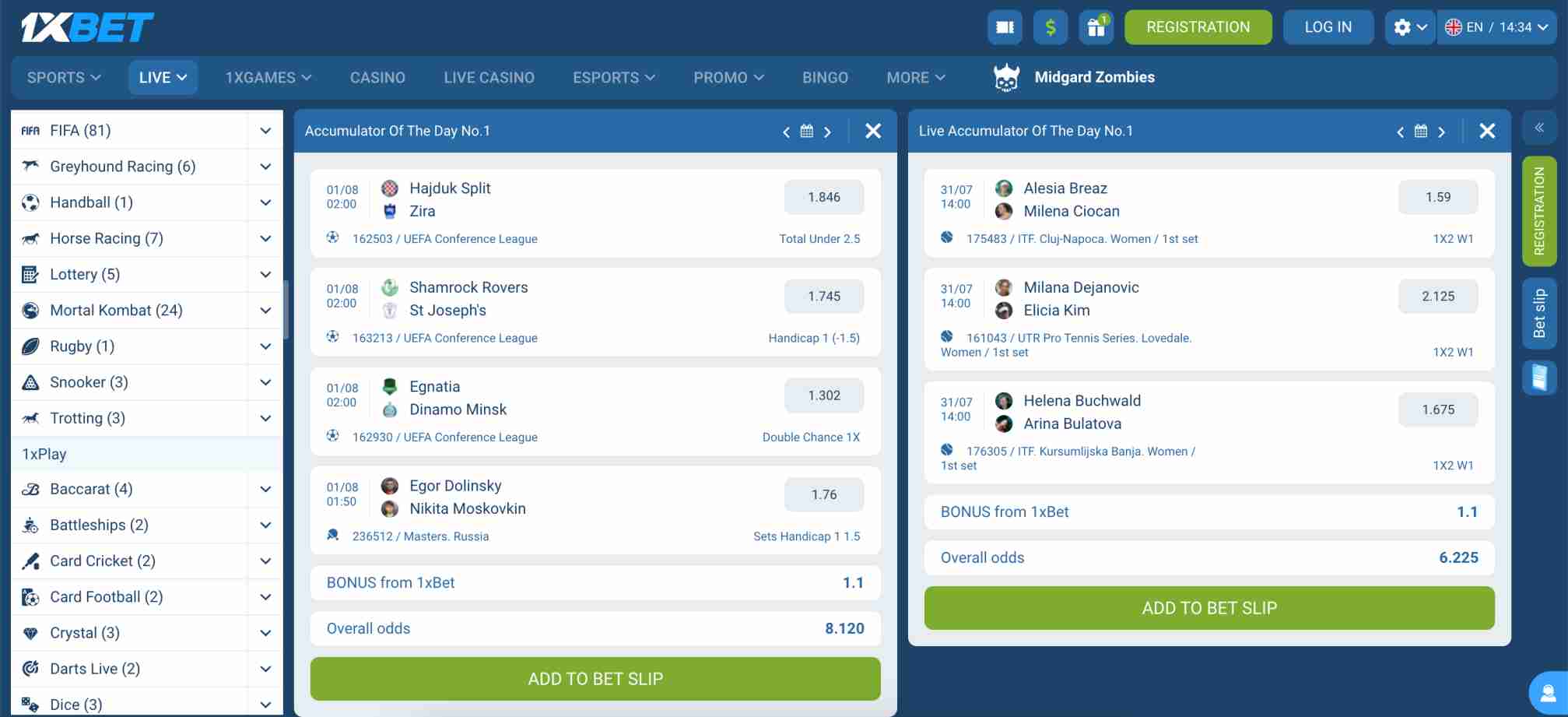 1xBet accumulator of the day featuring multiple sports and betting odds, useful for understanding bet placement before considering if you can withdraw money from 1xBet in Mauritius.
