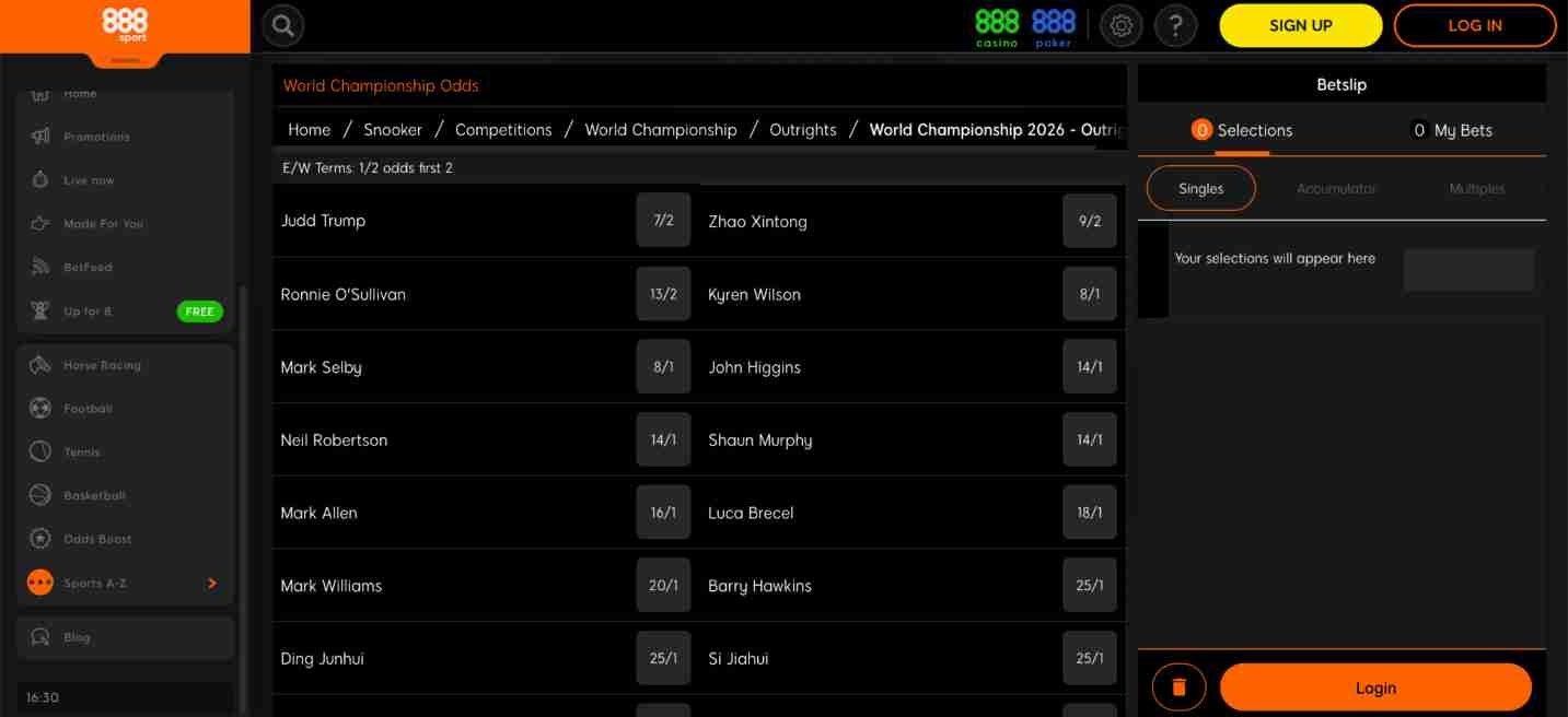 888sport snooker odds for World Championship – how do I unlock my 888sport account?