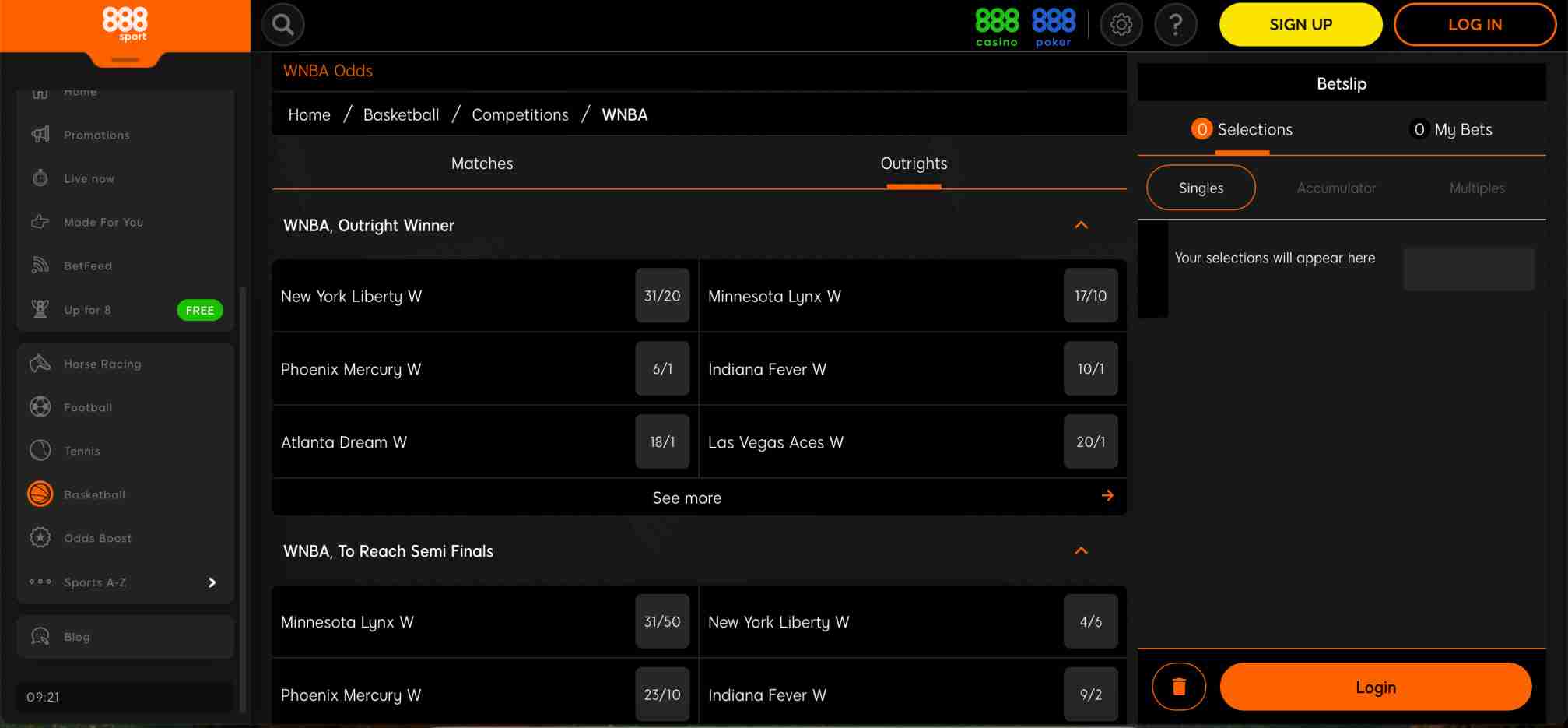 888sport WNBA outrights screen – can I use 888sport with fake name?