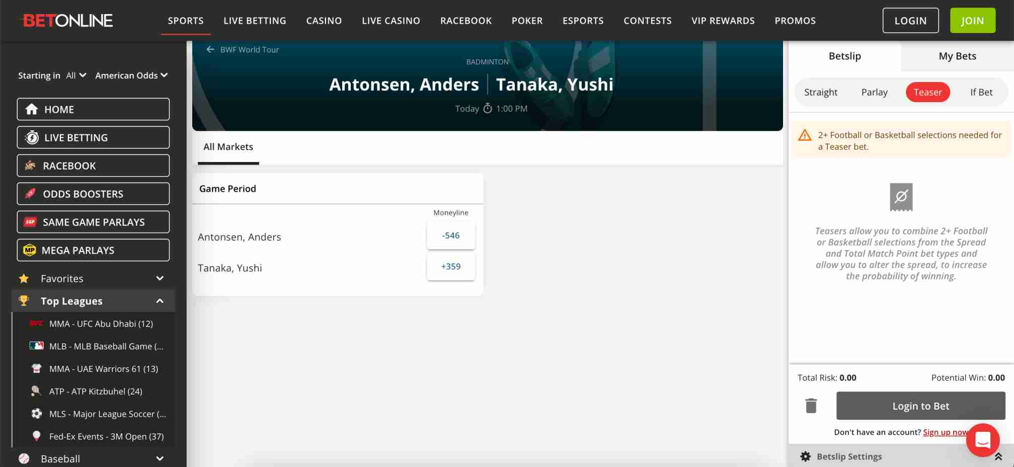 Antonsen vs Tanaka odds on BetOnline – will BetOnline come back to Ghana?