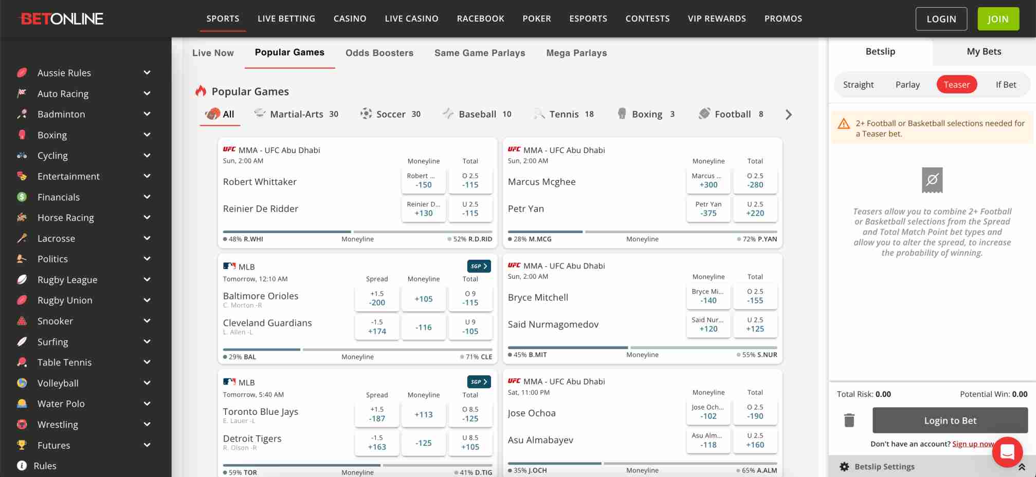 BetOnline betting dashboard showing popular games and betting options, giving context for how golden chips might be used on the platform.