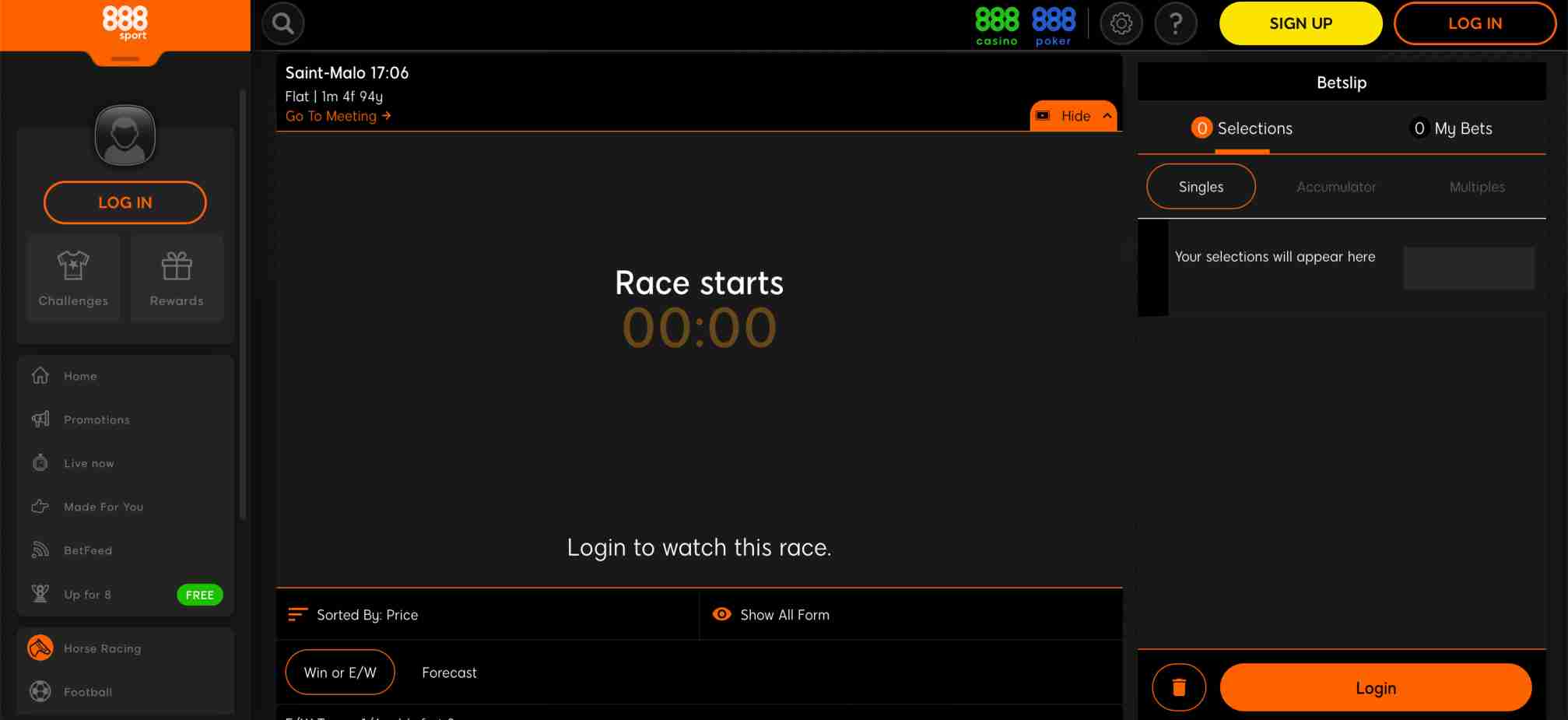 888sport live betting screen for a Saint-Malo race showing countdown and login prompt—illustrating user experience for those asking, is 888sport legal in Tennessee?