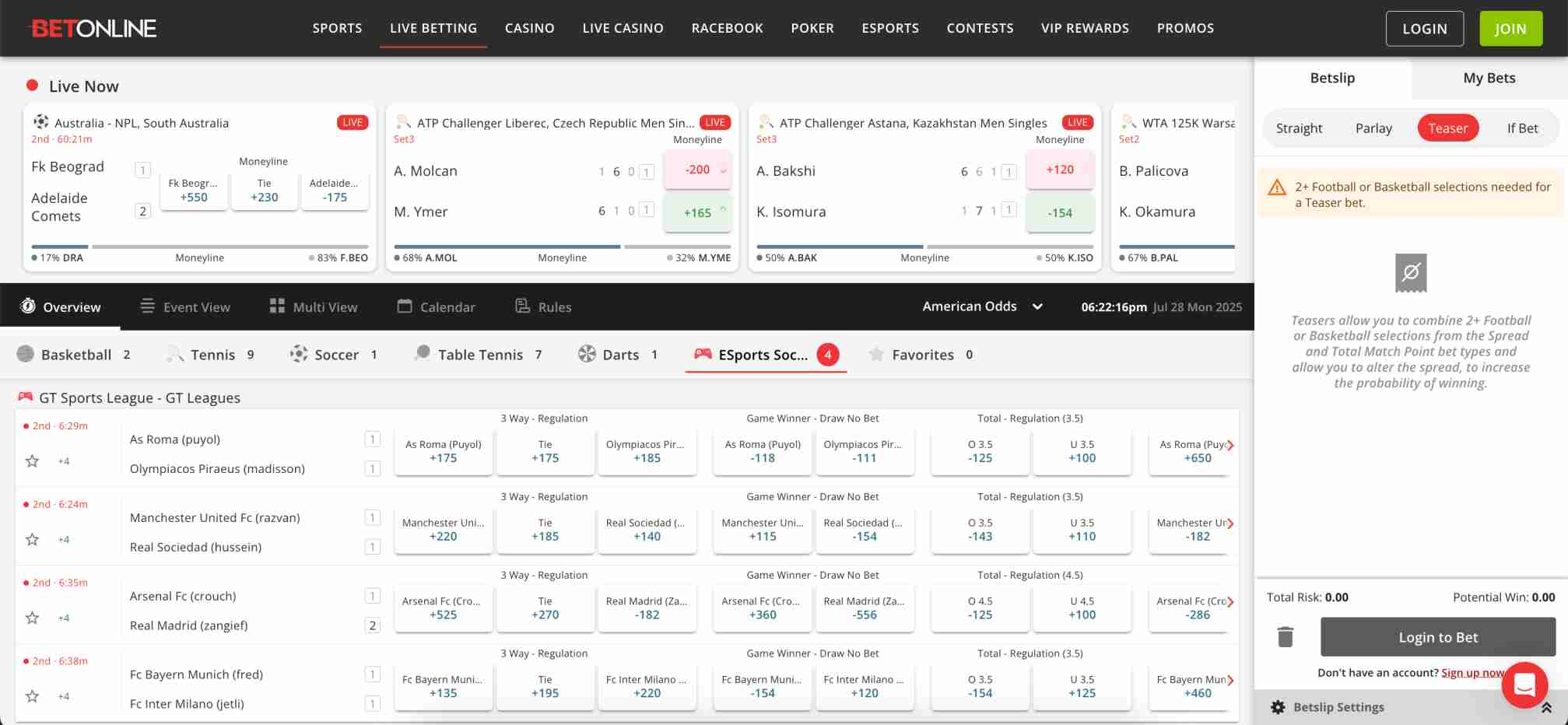 Live BetOnline esports betting screen—why can't I cash out on BetOnline?