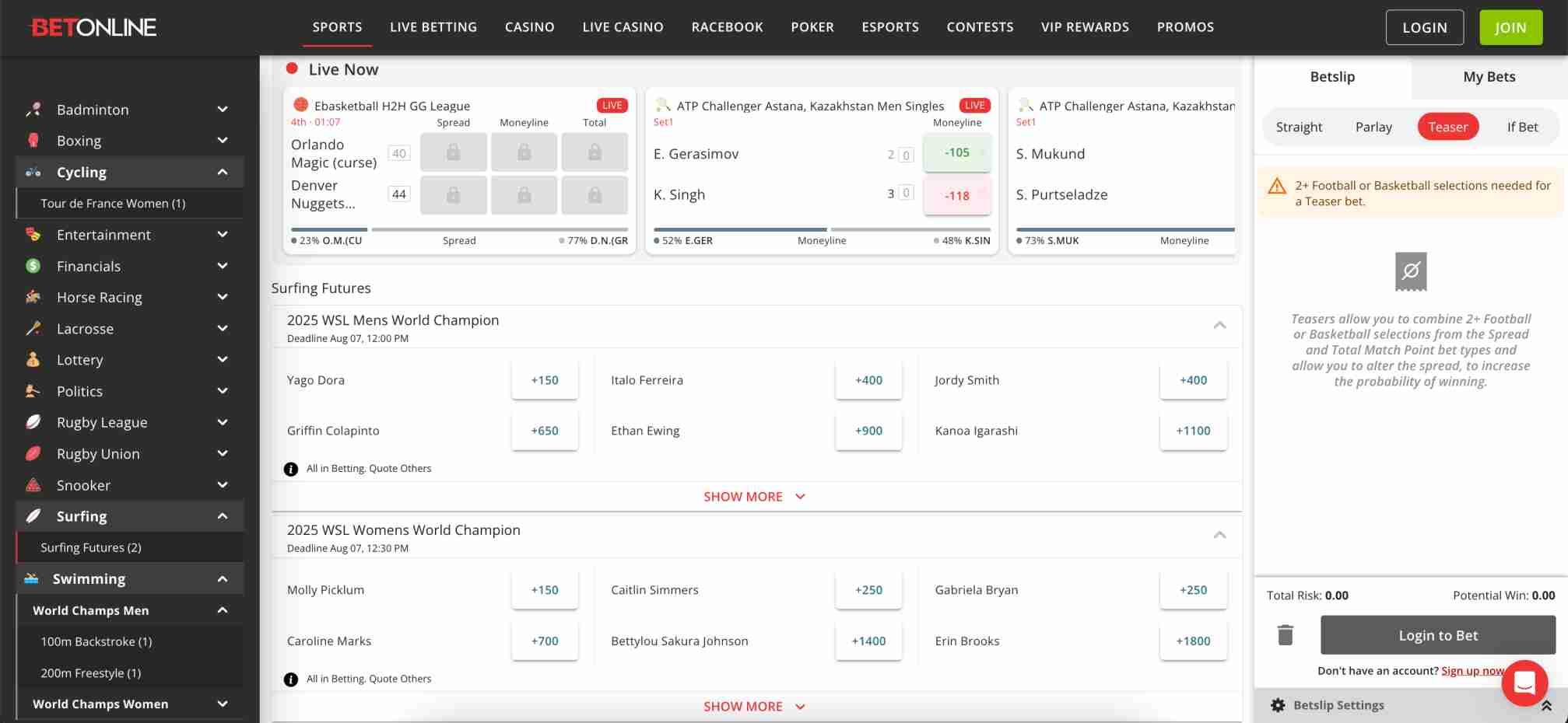 Surfing futures and live betting interface on BetOnline — example scenario for users wondering 'can I have 2 BetOnline accounts' for diverse event tracking.