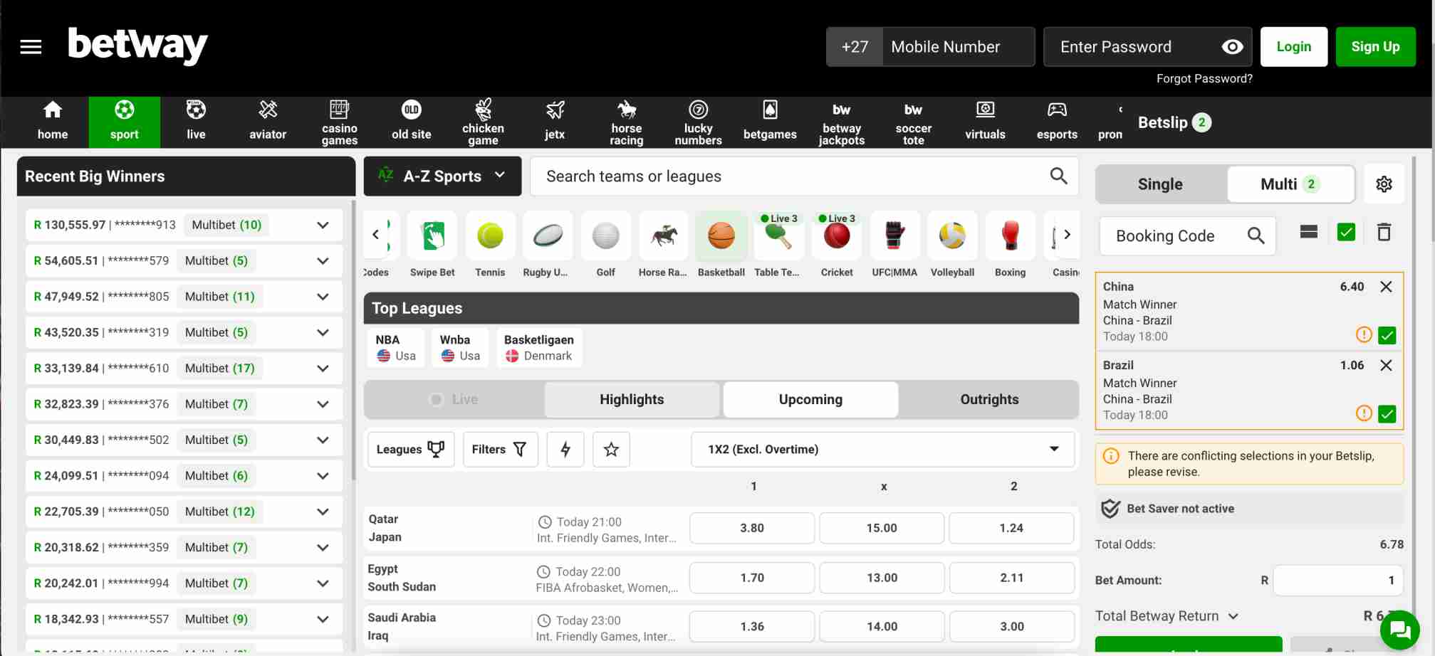 Betway sports betting page with live and upcoming match odds. Does Betway accept Chime?
