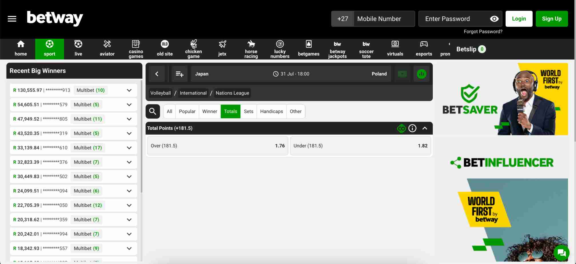 Betway total points betting for volleyball. Is Betway legal in India?