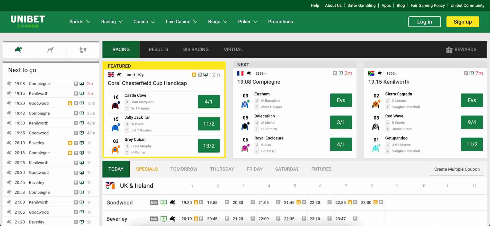 Unibet horse racing odds and upcoming races, related to “Unibet can I withdraw to a different card” info.