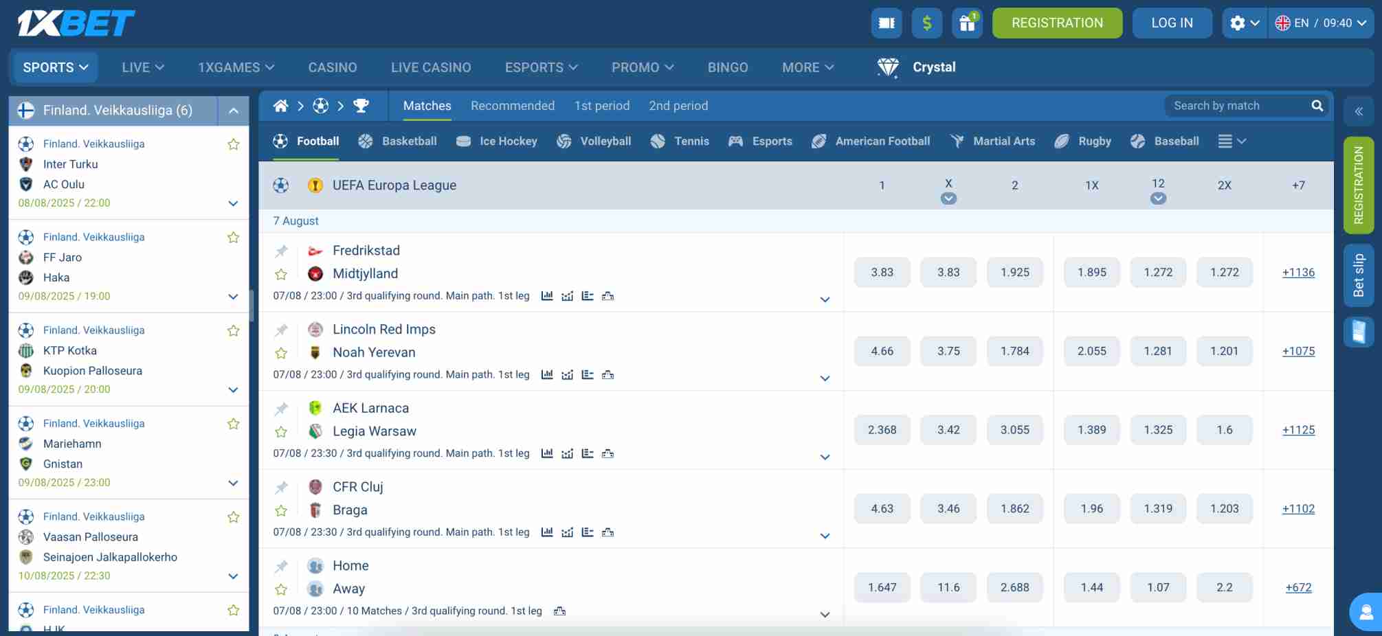 1xBet Europa League and Veikkausliiga odds – 1xBet withdrawal time Australia