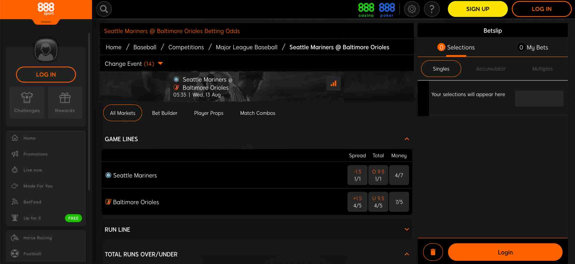 888sport Paytm deposit India – MLB betting odds for Seattle Mariners vs Baltimore Orioles