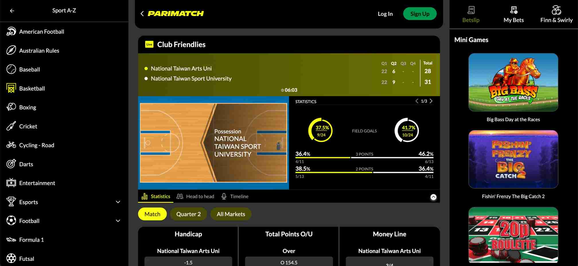 Club basketball match stats on Parimatch platform showing live updates for bettors using Parimatch UPI deposit India services.
