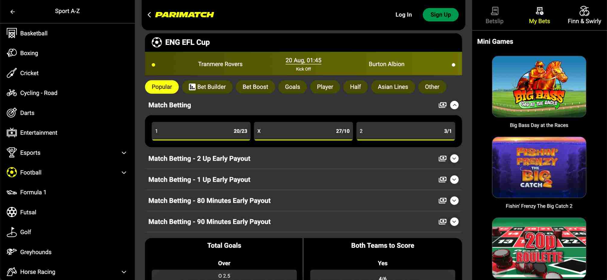Parimatch withdrawal time Australia guide with Tranmere Rovers vs Burton Albion betting odds