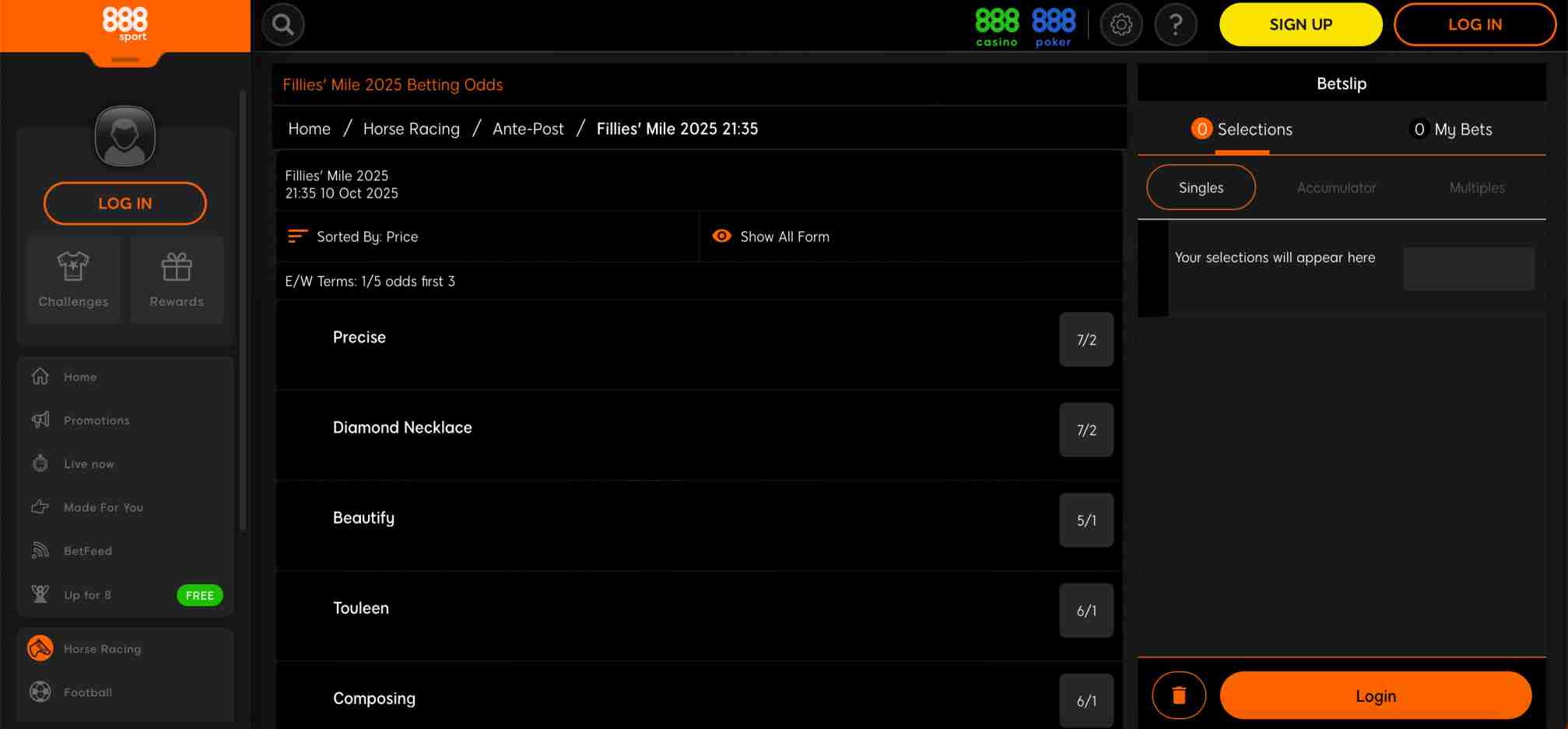 888sport PIX deposit Brazil guide with Fillies’ Mile 2025 betting odds for horses like Precise and Diamond Necklace