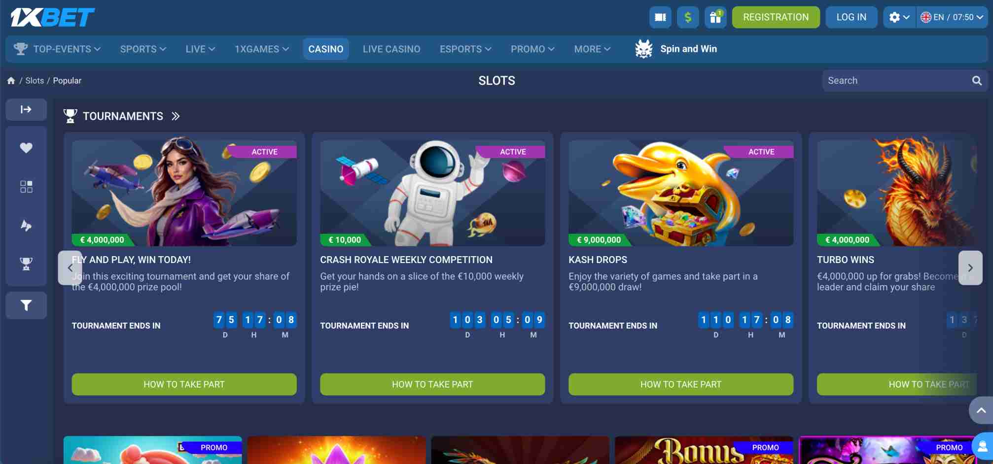 Online casino slot tournaments featuring Fly and Play, Crash Royale, Kash Drops, and Turbo Wins