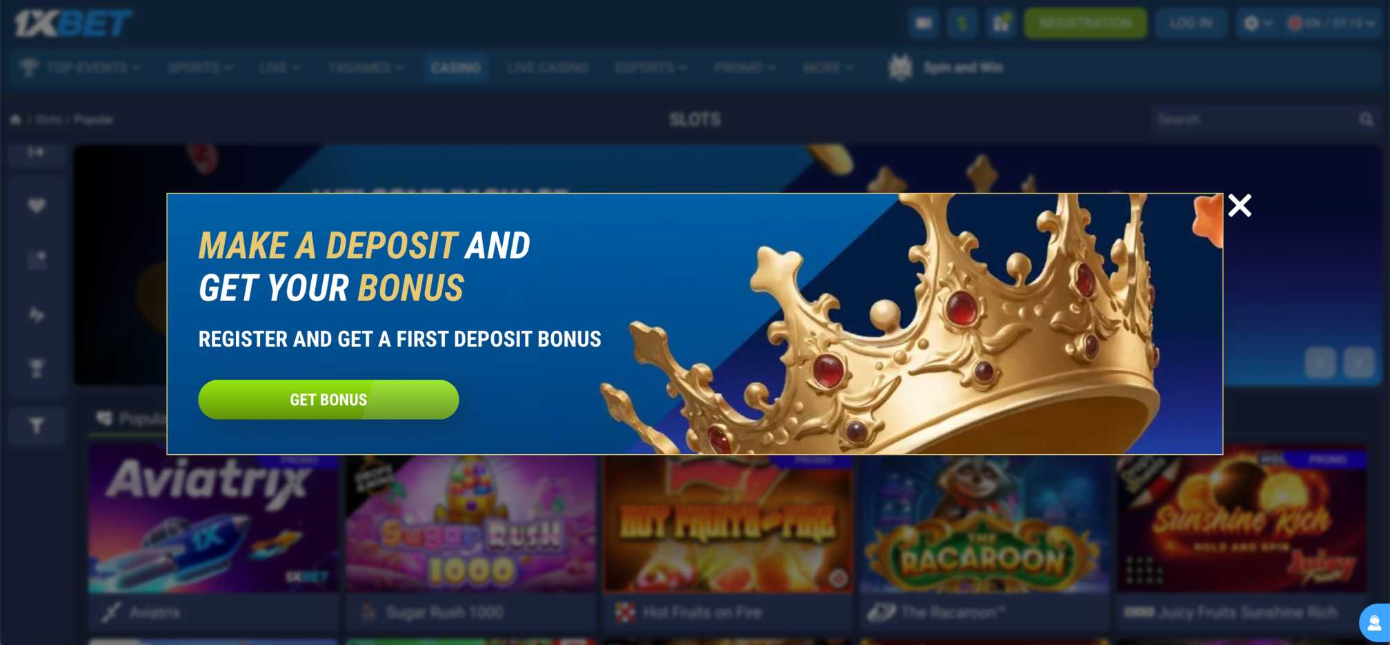 Online casino Mauritius bonus promotion banner with crown and deposit offer.