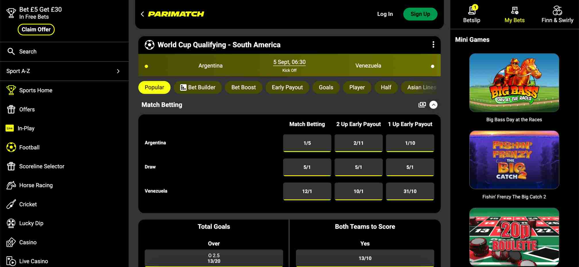 Parimatch football betting page for Argentina vs Venezuela World Cup Qualifier with odds and early payout options — how do I unlock my Parimatch account to place bets.