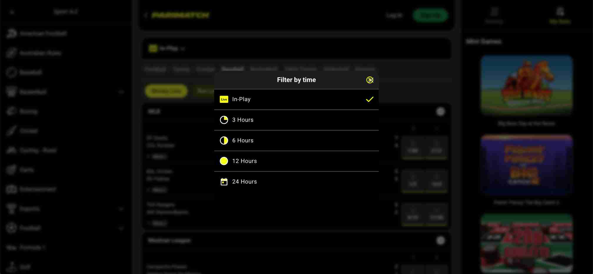 Parimatch filter by time options for betting in Vietnam