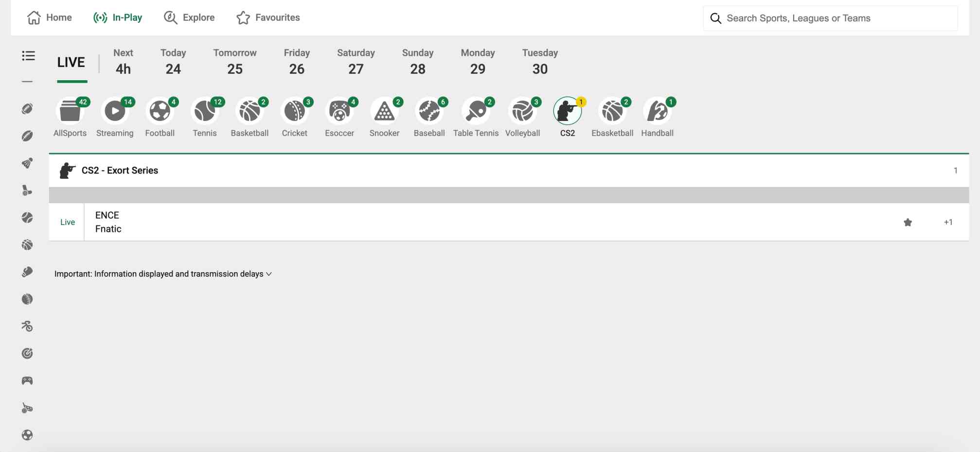Unibet live betting interface displaying ENCE vs Fnatic in the CS2 Exort Series, highlighting esports betting options for players using GCash deposit in the Philippines.