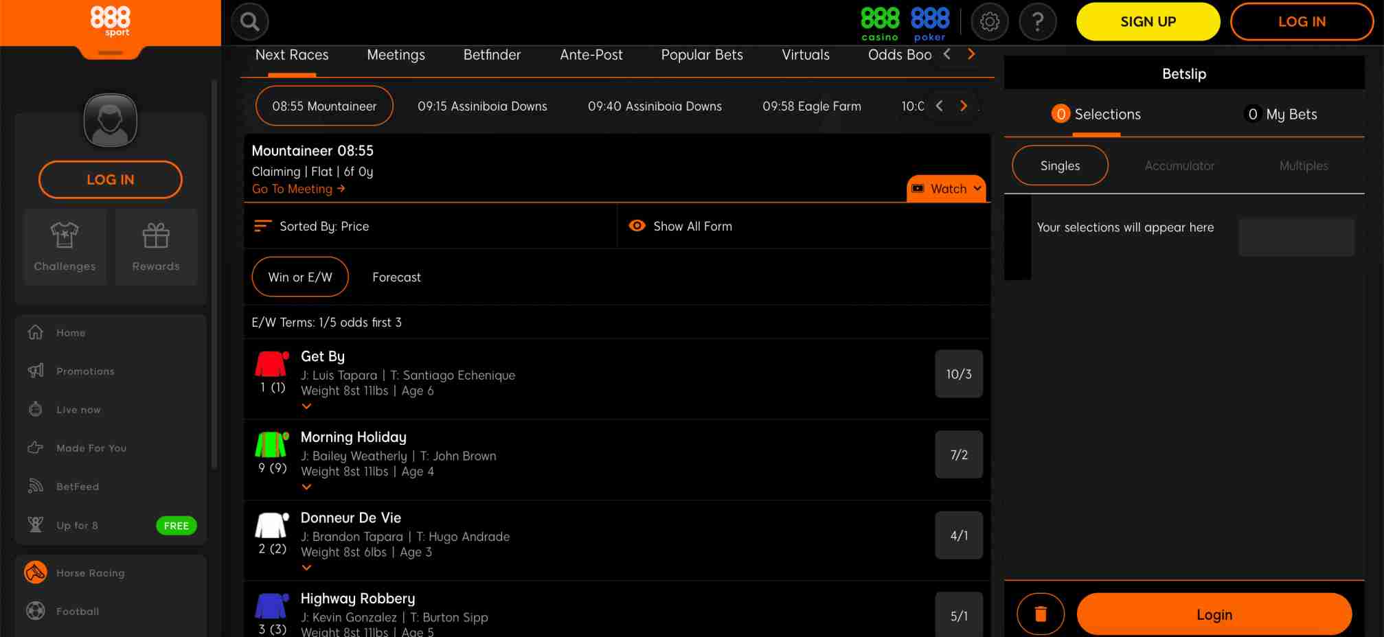 888sport horse racing betting odds and markets for upcoming races