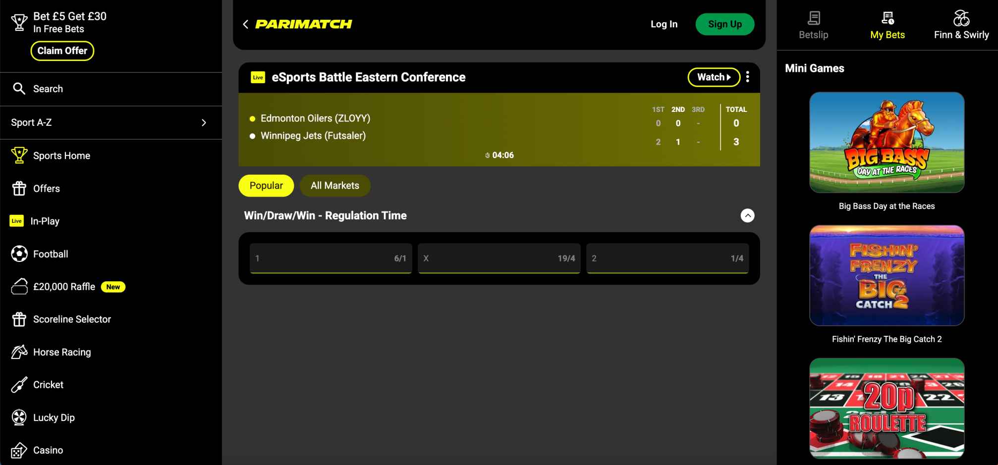 Parimatch live esports match view for Edmonton Oilers vs Winnipeg Jets with betting odds – Parimatch mobile money Rwanda