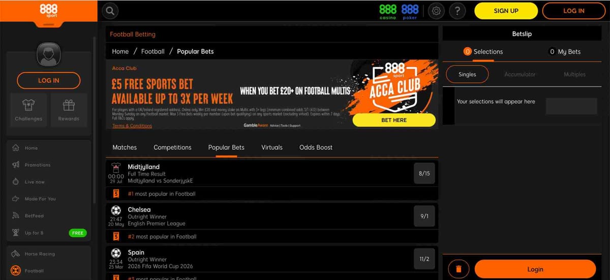 888sport football betting screen showing full time result options, relevant to the question: 888sport does full time result include extra time.