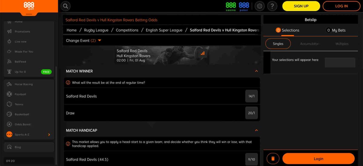 888sport betting odds for Salford vs Hull – can I use 888sport with fake name?