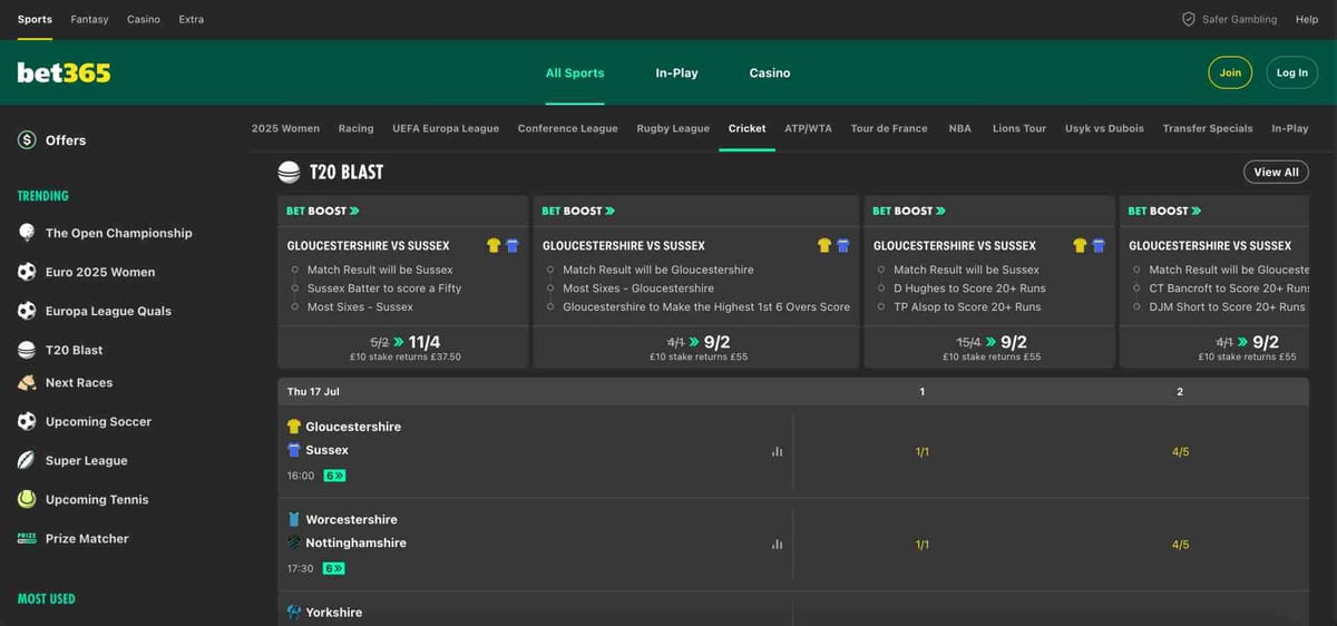 Bet365 T20 Blast cricket odds showing boosted bets—can Bet365 refuse to pay out on these?