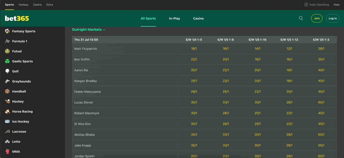 Bet365 sports betting odds and participants, highlighting a potential Bet365 deposit declined but money taken issue.