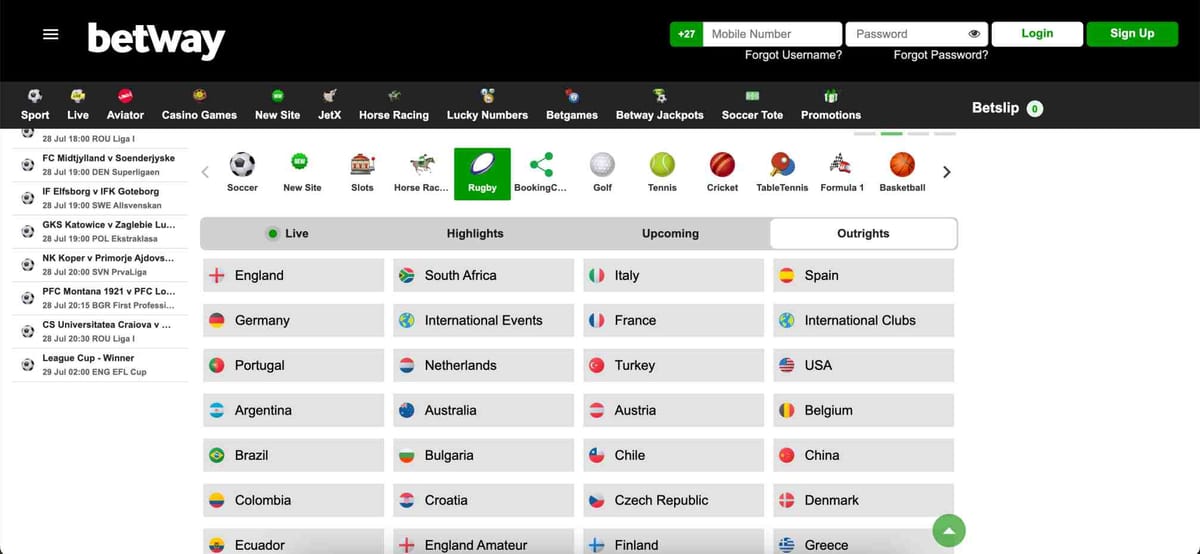 Betway sports betting interface showing live and upcoming matches, with user-friendly navigation for Australian users exploring wire transfer withdrawal options.
