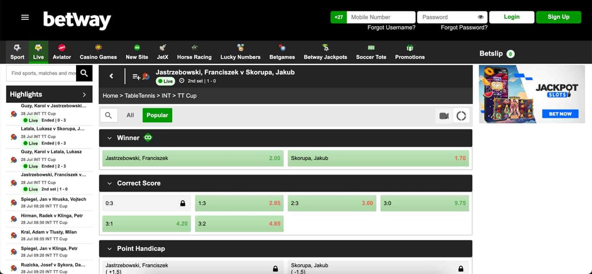 Live table tennis match odds on Betway platform – is Betway legal in Canada for international students exploring betting options?
