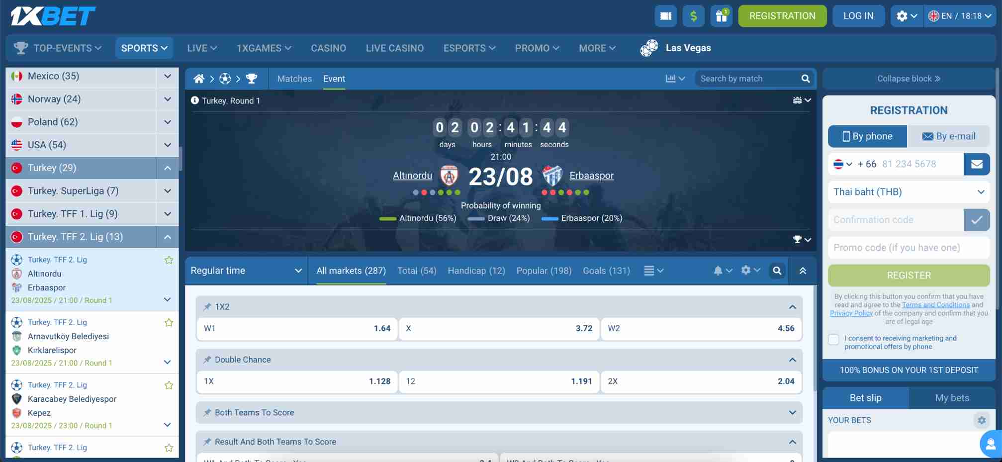 1xBet does full time result include extra time – betting odds for Altinordu vs Erbaaspor in Turkey TFF 2. Lig