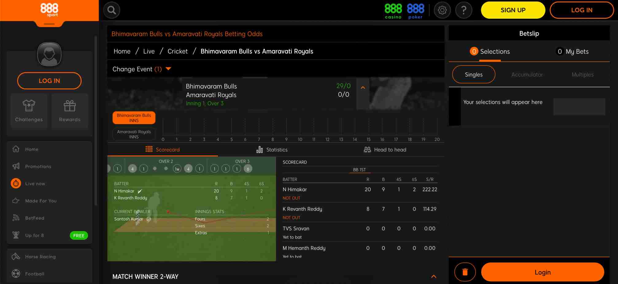 888sport live cricket betting – Bhimavaram Bulls vs Amaravati Royals scorecard