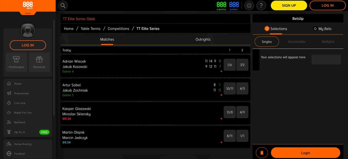 888sport live table tennis betting odds and markets