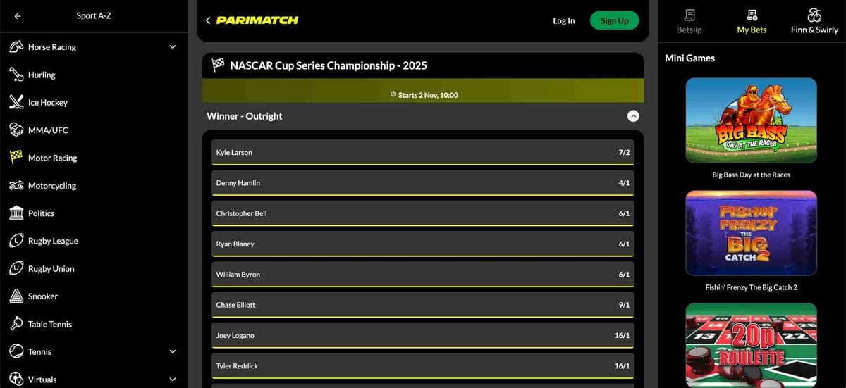 Parimatch NASCAR 2025 outright odds, does Parimatch accept Airtel Money