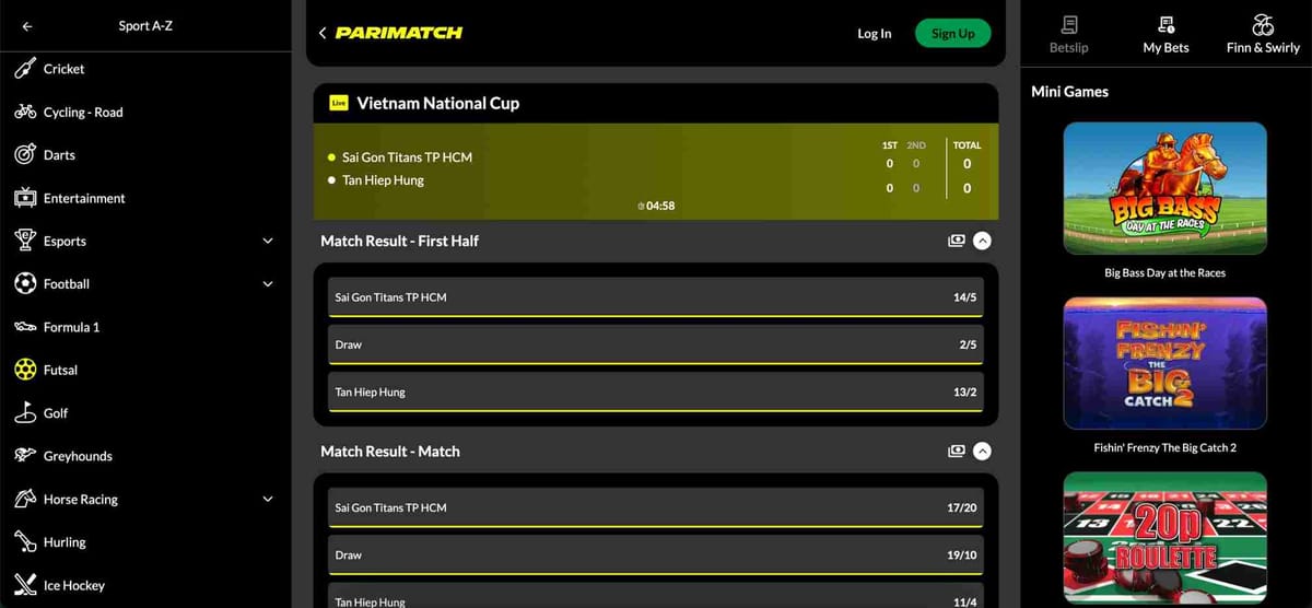 Live betting screen on Parimatch showing Vietnam National Cup match odds, ideal for users exploring Parimatch Neteller deposit options in Bangladesh.