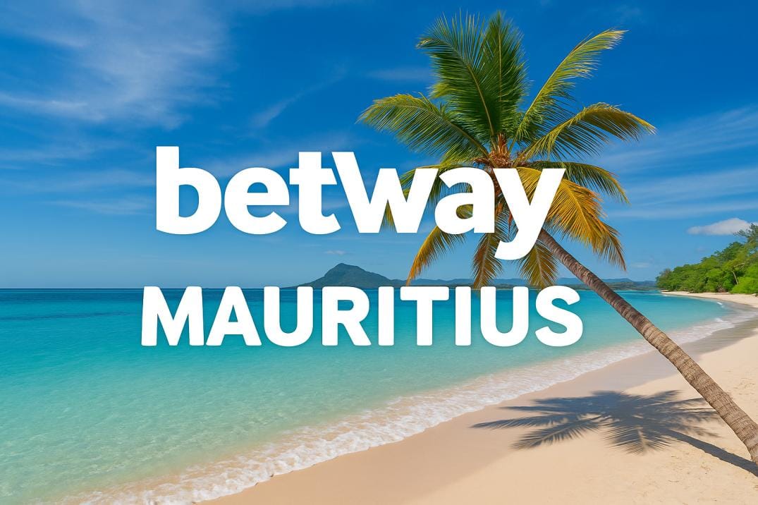 Betway Mauritius branding on a tropical beach background with palm trees and blue ocean
