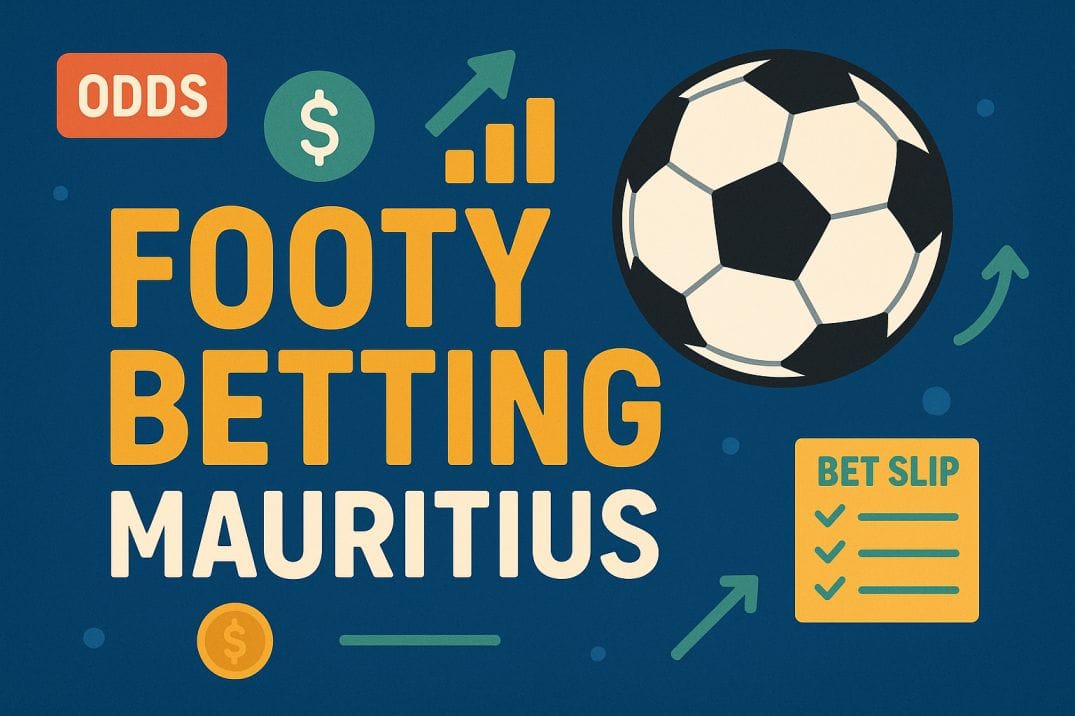 Footy Betting Mauritius graphic with football, odds, and bet slip icons