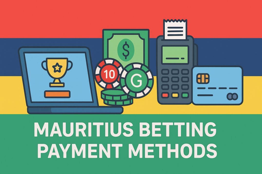 Illustration of Mauritius betting payment methods including cash, cards, and online transactions