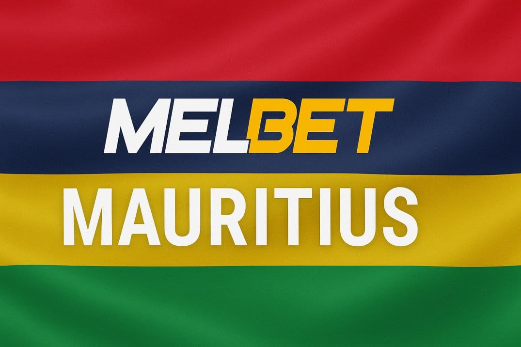 Melbet Mauritius logo displayed on the Mauritius flag background