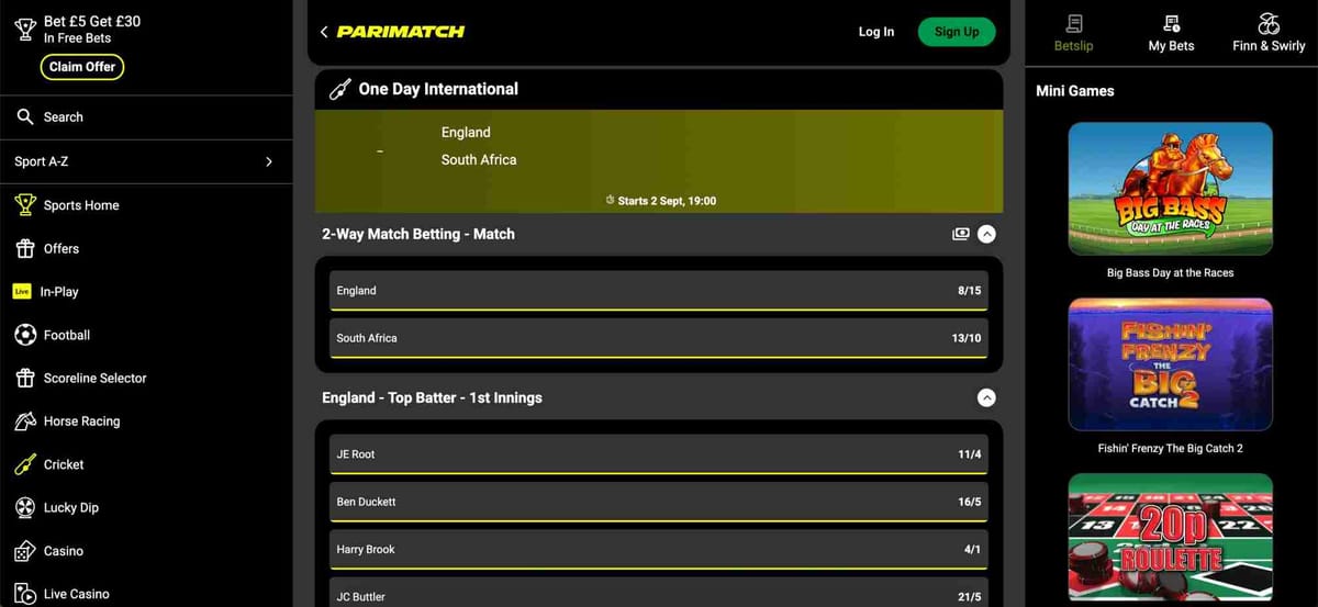 Parimatch cricket betting odds for England vs South Africa ODI match – is Parimatch available in Pakistan