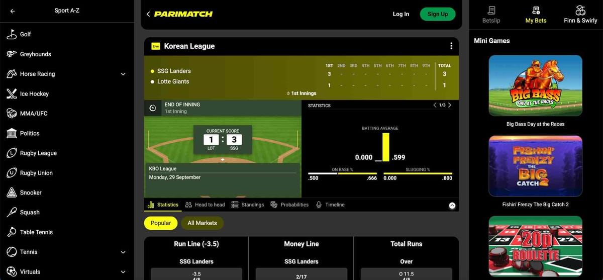 Parimatch Korean League baseball betting odds and live match view – does Parimatch work in Texas?