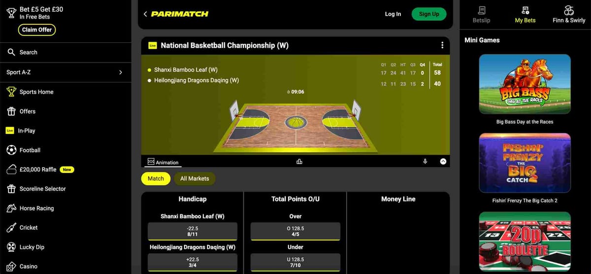 Live basketball betting interface on Parimatch showing team stats and markets, relevant for users asking 'Parimatch can I withdraw to a different card' due to account balance tracking needs.