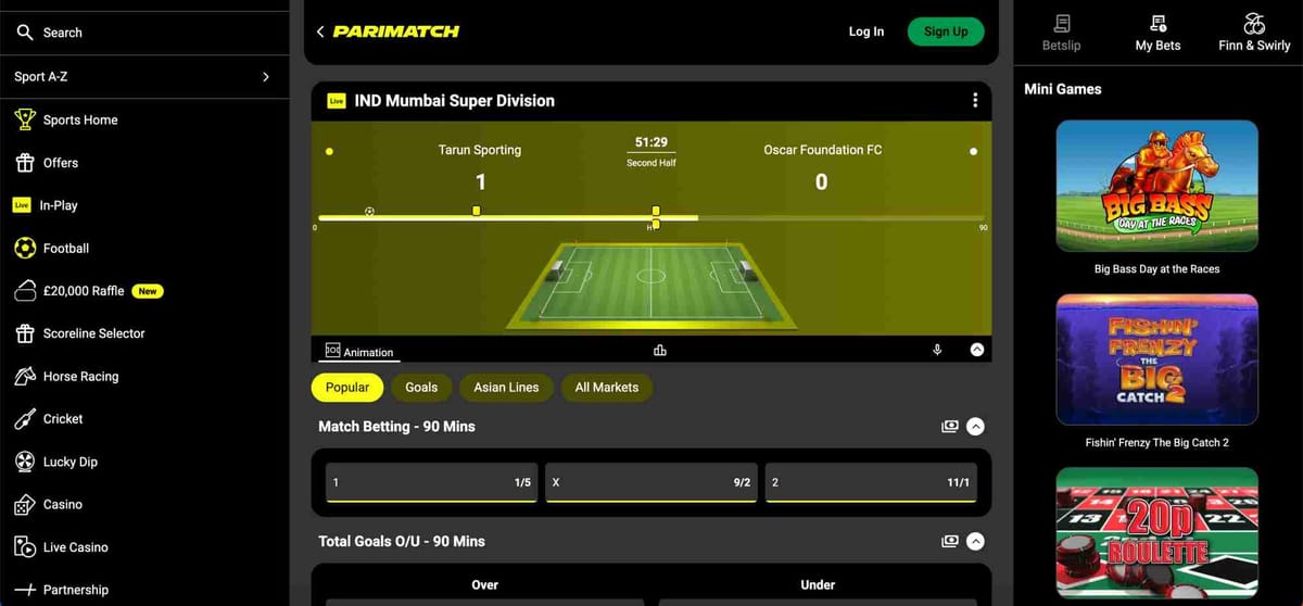 Parimatch live football betting screen showing Tarun Sporting vs Oscar Foundation FC with live score update – what happens if football match goes to penalties Parimatch.