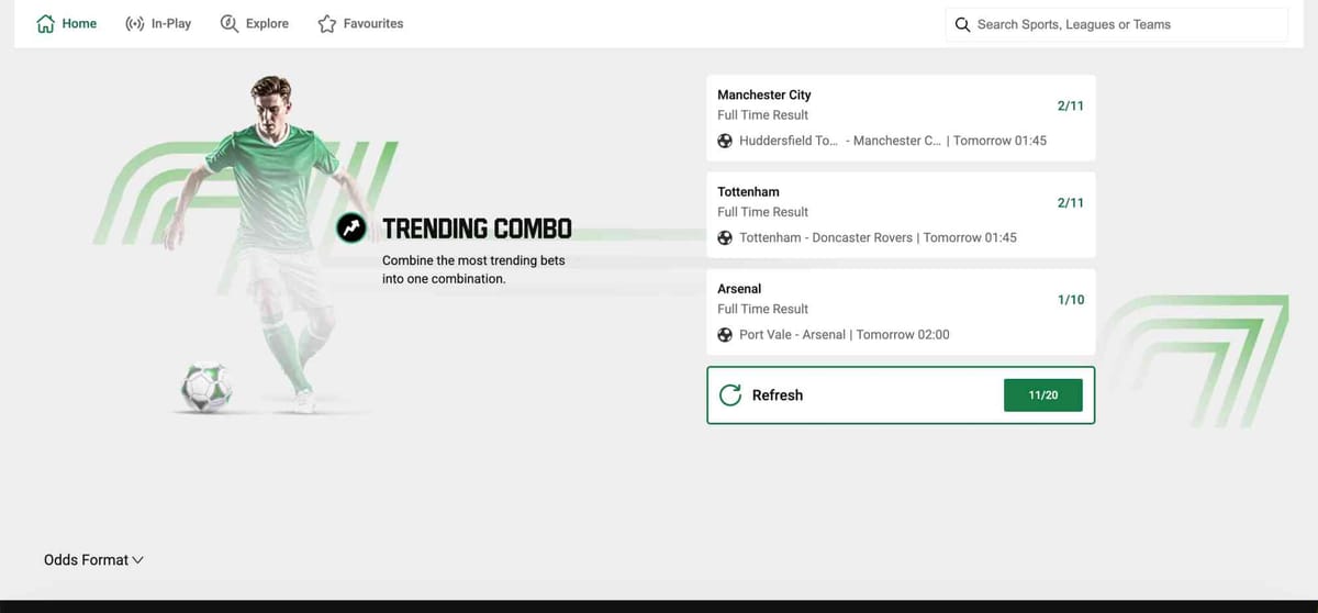 Unibet football betting trending combo options for Manchester City, Tottenham, and Arsenal matches in Pakistan