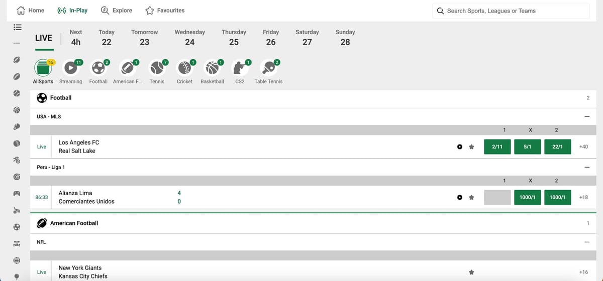 Unibet live sports betting page showing football and NFL odds, part of how to convert bonus into cash on Unibet.