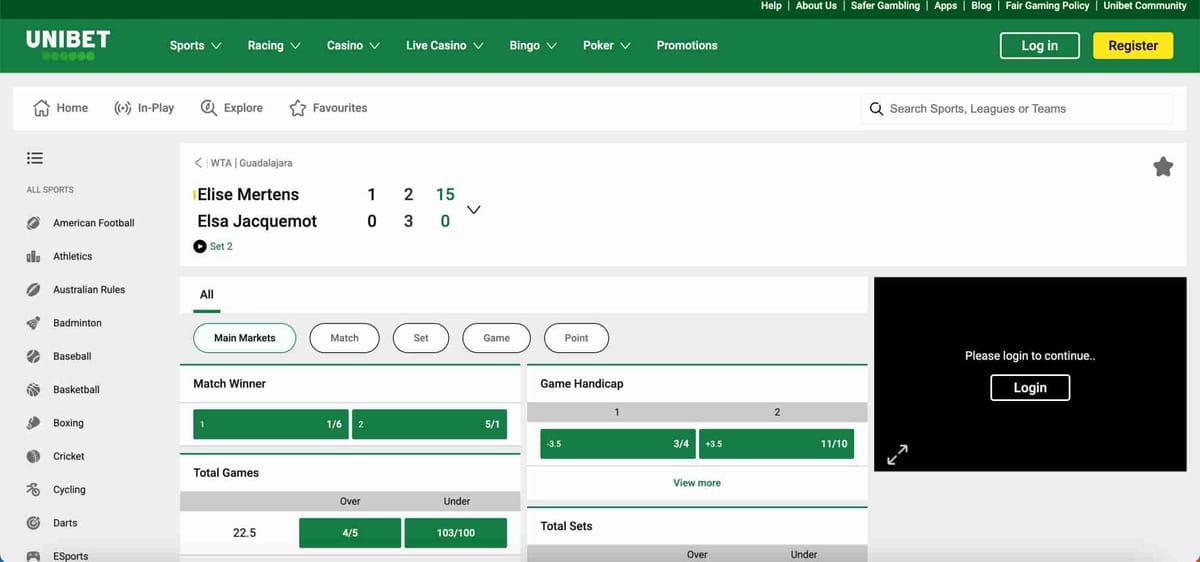Unibet live tennis betting odds and markets, does Unibet accept Mpesa for deposits