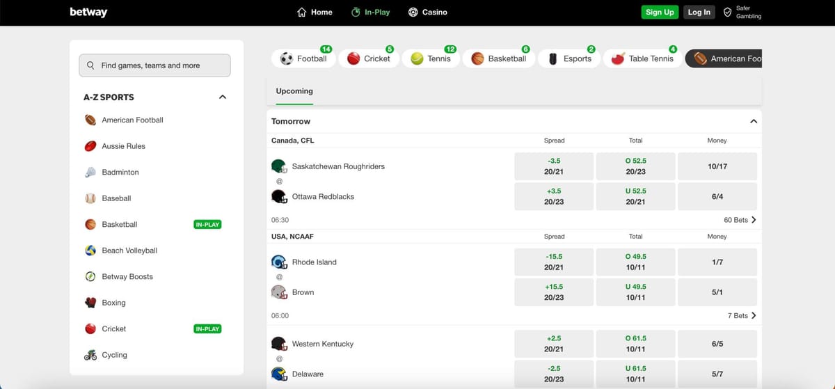 Betway sportsbook upcoming American football and NCAAF betting odds – guide for Betway bank withdrawal Pakistan users