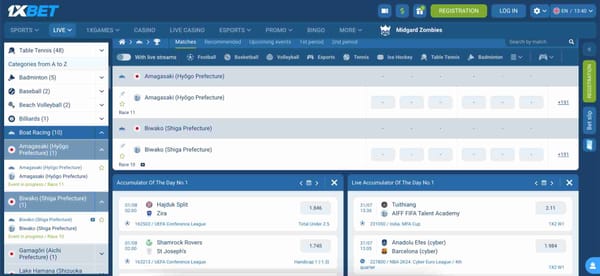 Live betting dashboard on 1xBet showing multiple events, useful when exploring if you can have 2 1xBet accounts for simultaneous access.