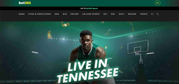 Promotional image from Bet365 showing a basketball player with the text "Live in Tennessee", supporting the question: is Bet365 legal in Tennessee?