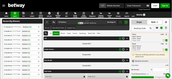 Betway live soccer betting page with multibet options. Does Betway accept Chime?