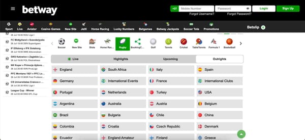 Betway sports betting interface showing live and upcoming matches, with user-friendly navigation for Australian users exploring wire transfer withdrawal options.